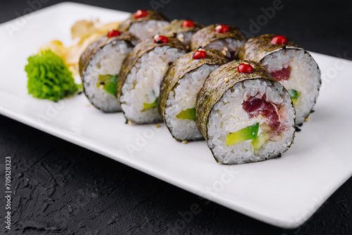 sushi maki with tuna and avocado