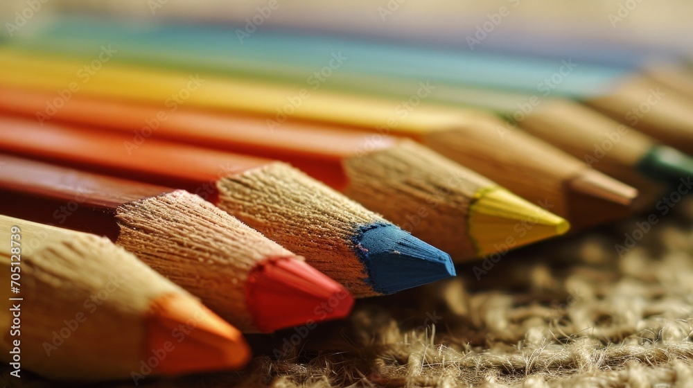 Obraz premium Close-Up of Row of Colored Pencils for Art and Creative Projects