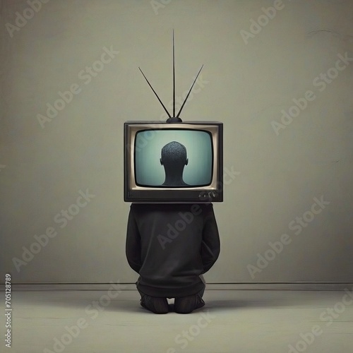 illustration of a man with a television on his head
