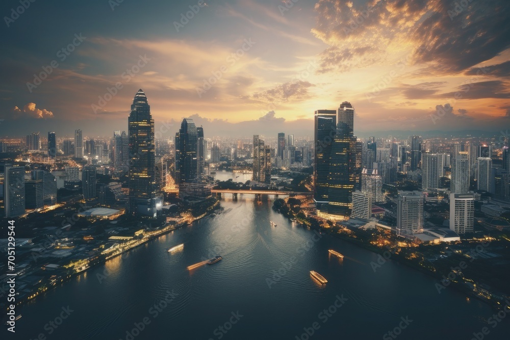 Country skyline at night, Bangkok cityscape.