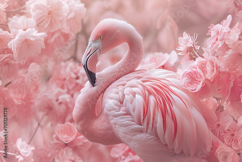 Flamingo with pink flowers