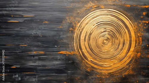 Generative AI, Black and golden painted colors, circle shapes vintage painting background. Grunge old oil impasto painted wall texture 