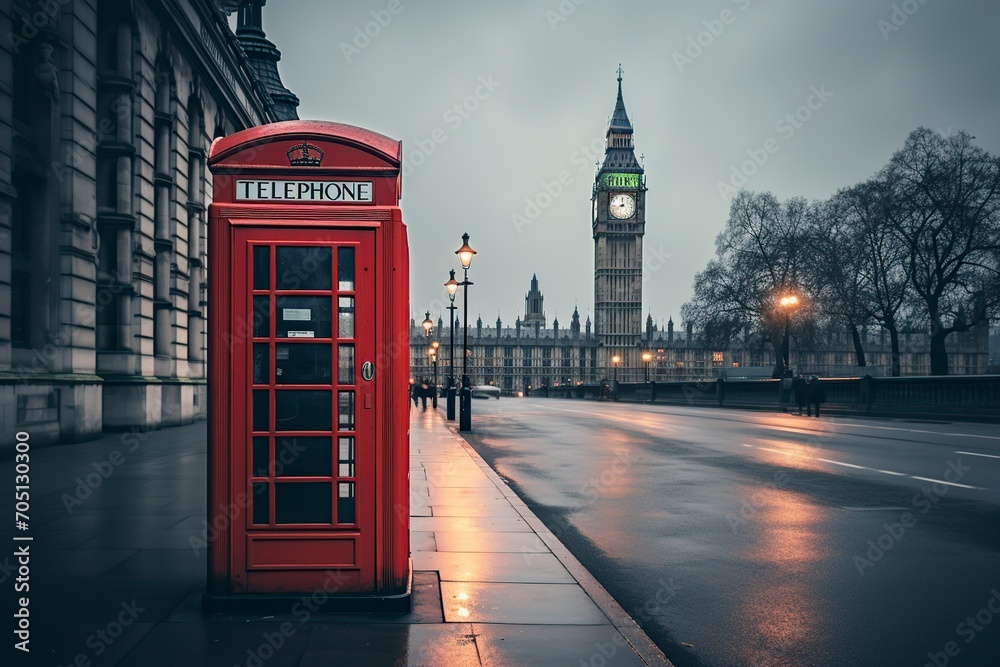 Obraz premium traditional telephone booth in London with Big Ben in the background