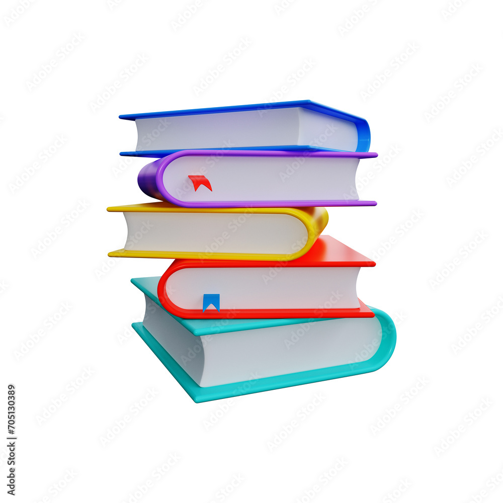 Stack of five books in 3D style. Stack of five books in 3D style.