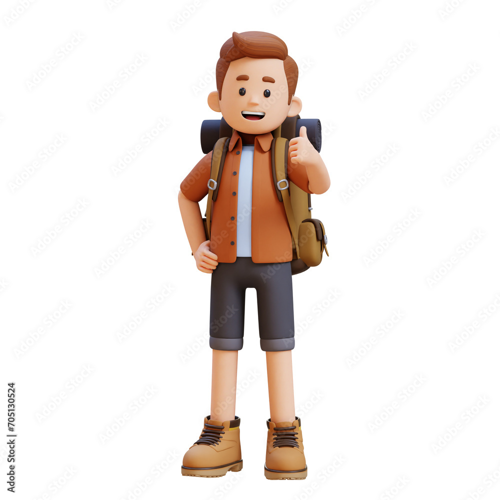 3D Traveller Character Giving Thumbs Up Pose 3D Traveller Character Giving Thumbs Up Pose