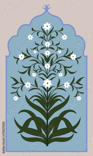 Seamless floral wall pattern of the Mughal era
Pattern on the palace, Jaipur, Mughal Traditional colorful arch gate vector pattern, Mughal floral traditional ornament with an arch and a motif borders