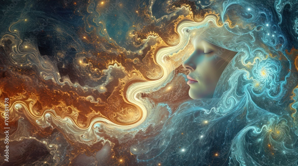 Obraz premium Abstract image zodiac sign Virgo in the vortex of cosmic light.