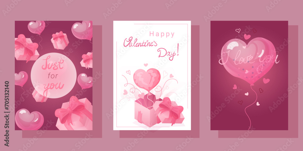 A4 vector illustration: pink box,soft bear, heart balloons in white, dark, and pink, and handwritten greetings. Ideal for banners, posters, cards, or postcards with a love or Valentine's Day theme. A4 vector illustration: pink box,soft bear, heart balloons in white, dark, and pink, and handwritten greetings. Ideal for banners, posters, cards, or postcards with a love or Valentine's Day theme.