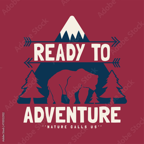tee print design with tree and bear drawing as vector