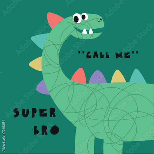 dinosaur cartoon drawing as vector for kids fahion