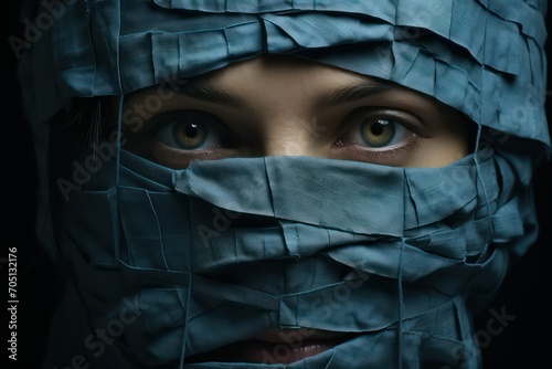 Girl in a blue eye with Hijab