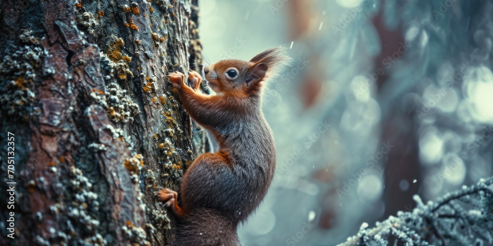 Fototapeta premium red squirrel in green forest
