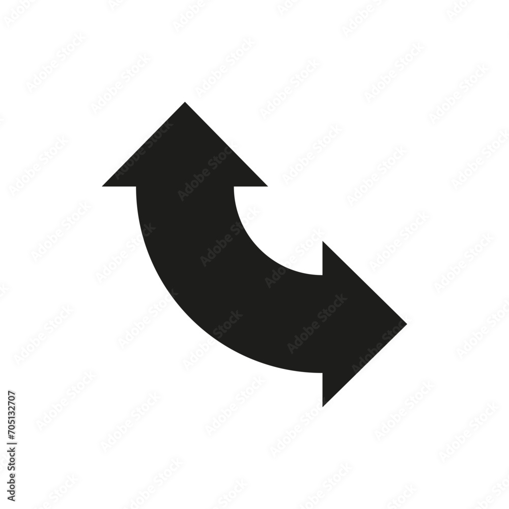 Dual semi circle wide bold arrow. Vector illustration. Semicircular curved thin long double ended arrow. Dual semi circle wide bold arrow. Vector illustration. Semicircular curved thin long double ended arrow.