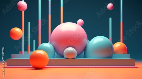 3d render abstract background pastel neon balls primi.Generative AI photo
