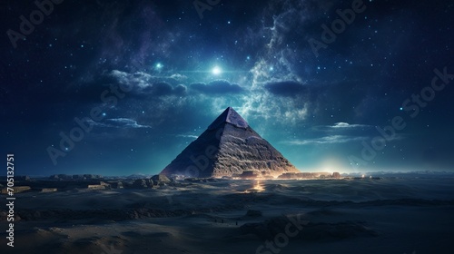 beautiful desert night the pyramid illuminated by the full moon
