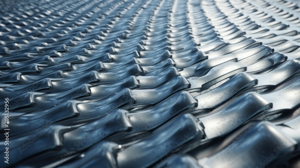 Fototapeta premium A metallic roof tile field viewed in perspective.Generative AI