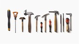 A set of tools in a vector.Hammer axe screwdriverssaw.Generative AI