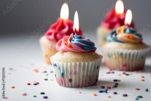 Delicious Cupcakes with Vibrant Frosting and Lit Candles
