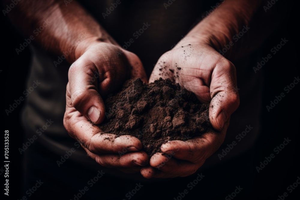 Garden soil in the hands of the farmer Garden soil in the hands of the farmer