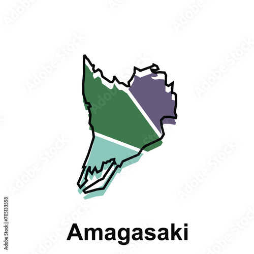 Map City of Amagasaki design illustration, vector symbol, sign, outline, World Map International vector template on white background photo