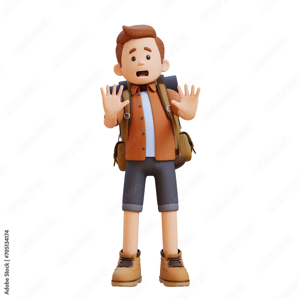 Fototapeta premium 3D Traveller Character Fear and Denial Poses