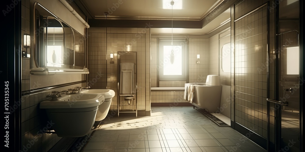 Cozy interior of bathroom in modern house in Art deco style.