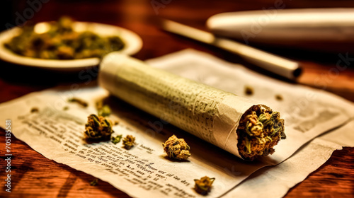 Roll your own cannabis cigarette, medicinal marijuana. A stock photo illustrating the natural elements and therapeutic aspects of cannabis use