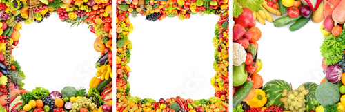 Fototapeta Naklejka Na Ścianę i Meble -  Collection frames of fruits, vegetables and berries isolated on white