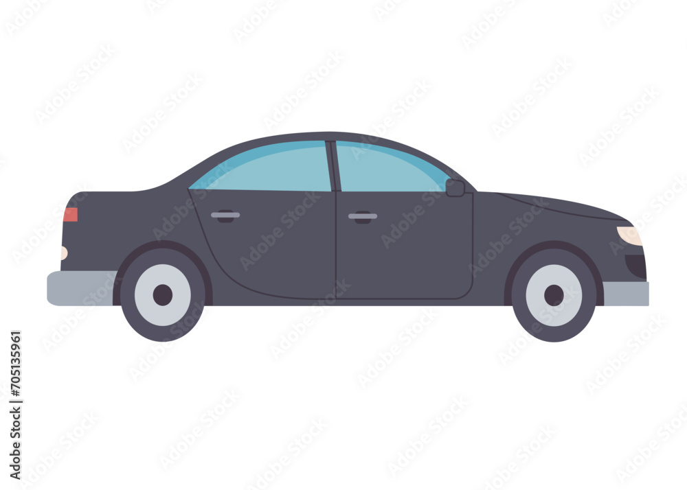 Simple black car with sedan body, hand drawn isolated vector illustration in flat design