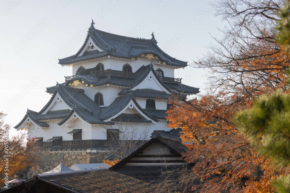 View of Hikone castle in Shiga Japan in the evening