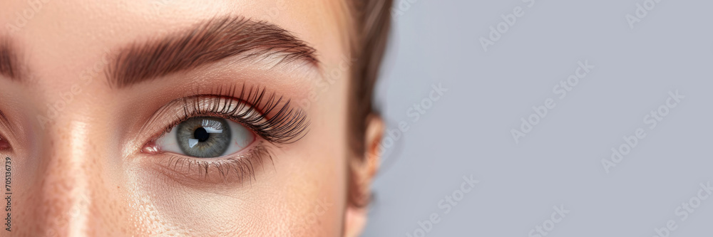 Eyelash extensions. Beautiful woman with extreme long false eyelashes Eyelash extensions. Beautiful woman with extreme long false eyelashes
