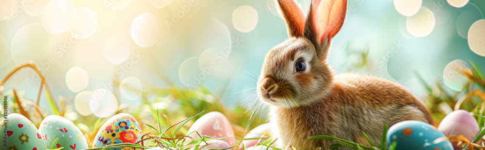 Fototapeta premium easter bunny with easter eggs