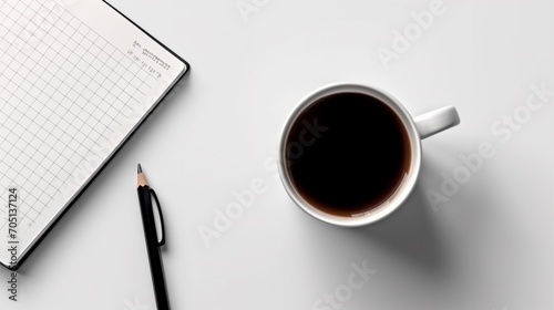 Cup of coffee notebook calculator pencil and laptop.Generative AI