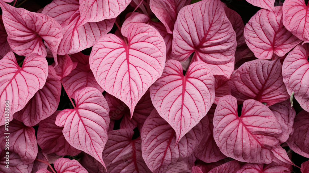Caladium pink ornamental plant leaves