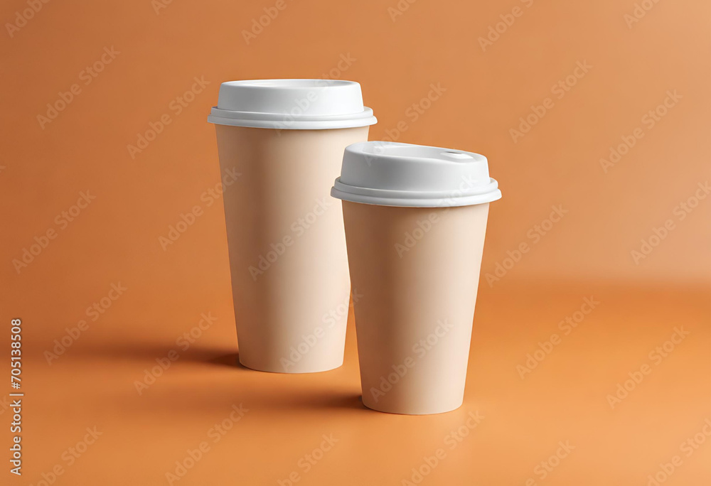 Paper coffee cup mockup with blank space and isolated orange background Paper coffee cup mockup with blank space and isolated orange background