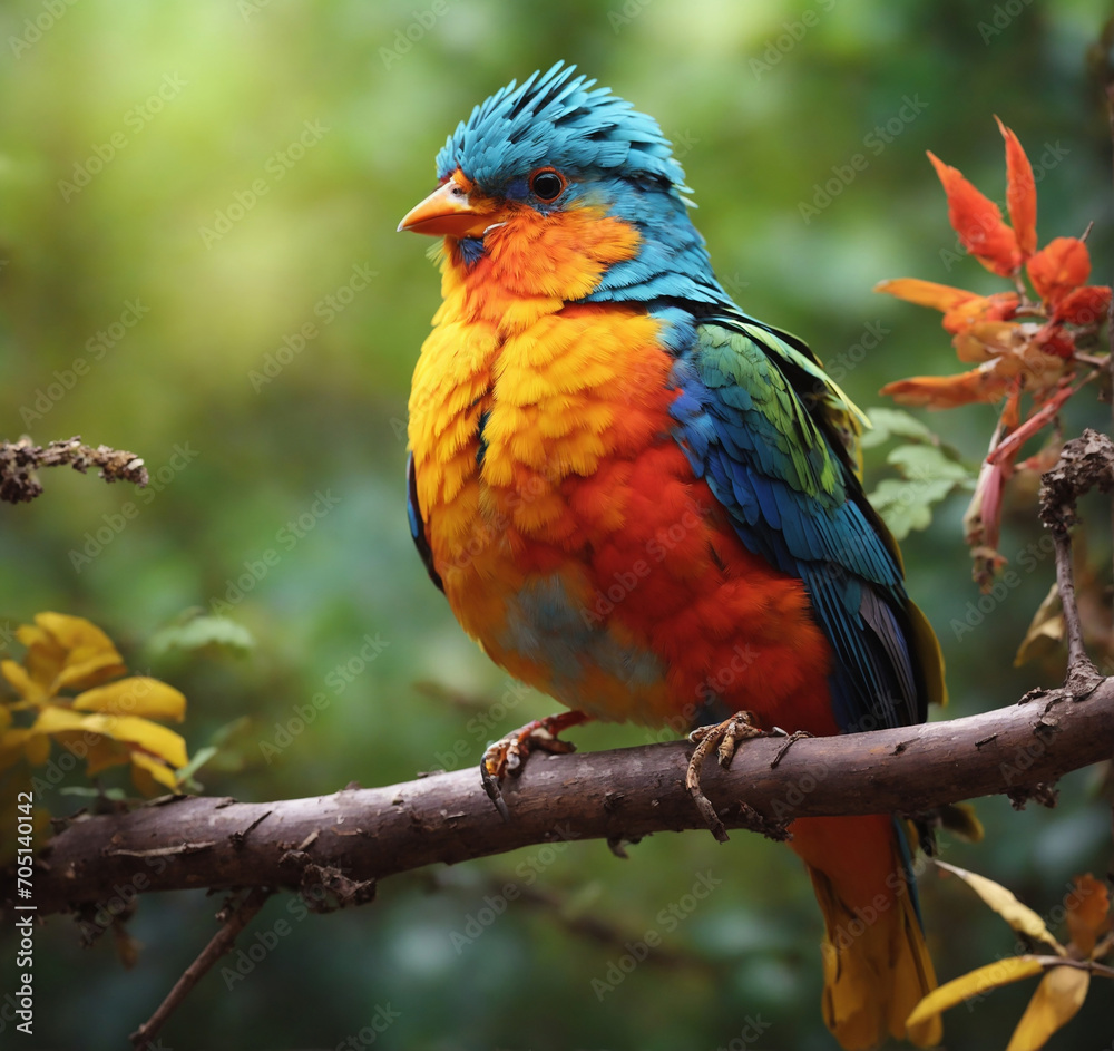 Obraz premium A beautiful colorful bird is sitting on a branch