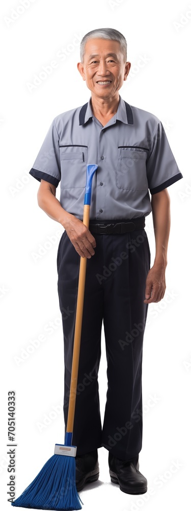 old senior asian male man house cleaner . white background . generative ai
