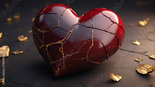 kintsugi style heart. valentine's day concept