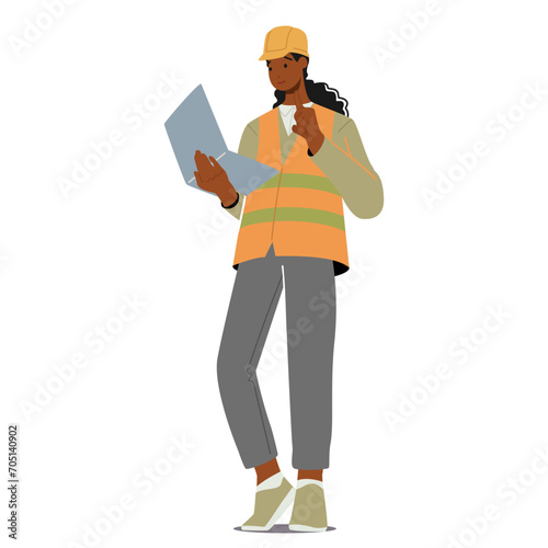 Woman Contractor with Laptop, Manages Construction Projects, Overseeing Planning, Budgeting, And Execution