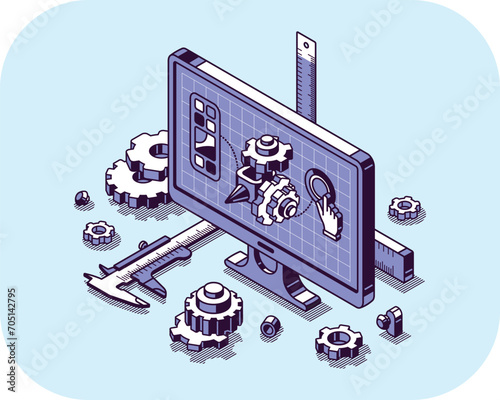 3d Set of Isometric measuring tools
