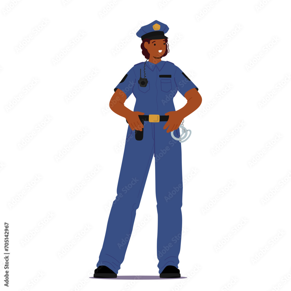 Dedicated Woman Police Officer Upholds Justice, Maintains Order, And Ensures Public Safety, Cartoon Vector Illustration