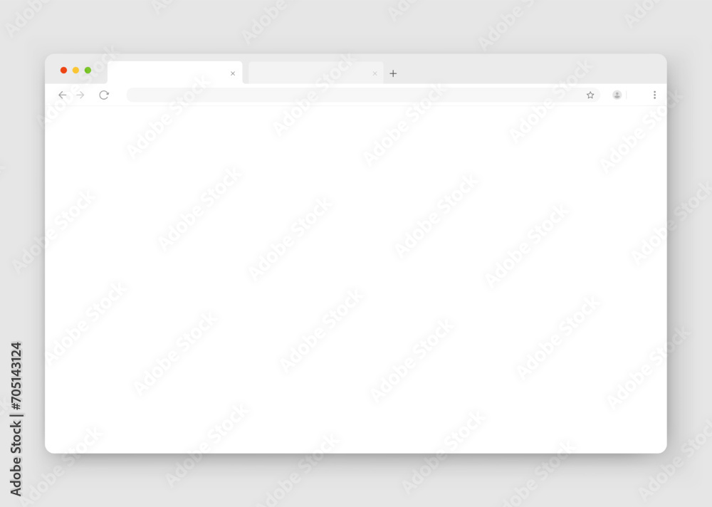 The design of the web browser window in white on a gray background. An empty website layout with a search bar and buttons. Vector illustration.