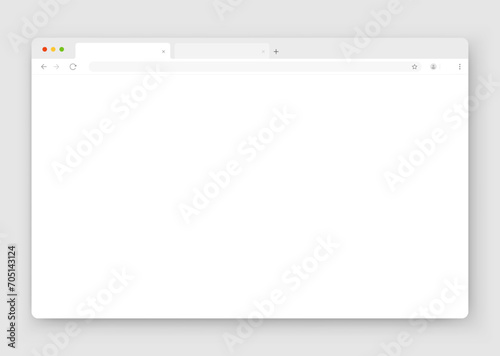 The design of the web browser window in white on a gray background. An empty website layout with a search bar and buttons. Vector illustration.