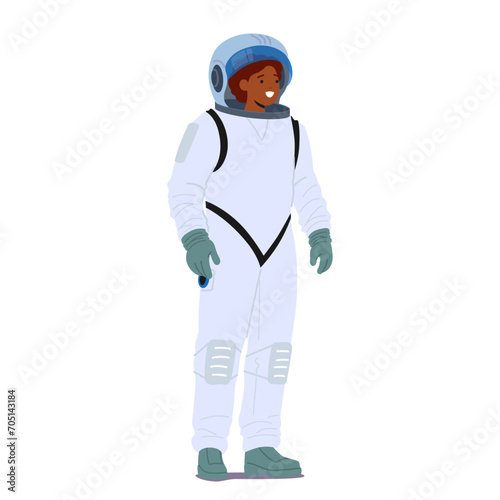 Woman Astronaut Profession. Skilled And Highly Trained Professional Who Ventures Into Outer Space, Vector Illustration