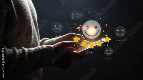 Customer Satisfaction Survey concept, top satisfaction, service experience rating, customer evaluation product service quality, satisfaction feedback review, got a good quality most.