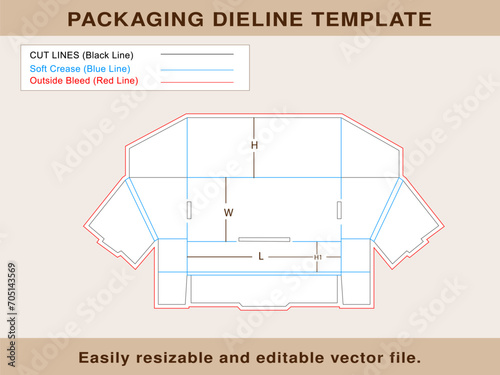 Angled side display box with header slots box dieline template