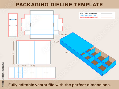 Chocolate Box Sleeve and Lid with Insert Die line Template with 3D vector