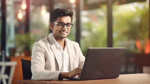 young businessman sitting at office and using laptop
