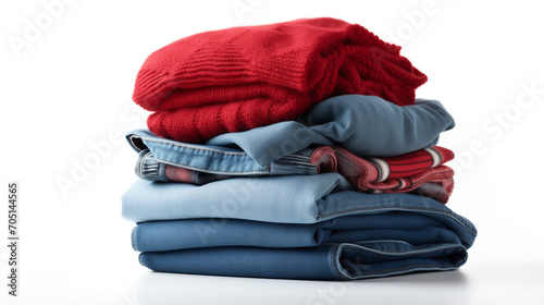 baby child in winter clothes, Stack of clothing jeans sweaters pattern on a white background isolation, Ai generated image