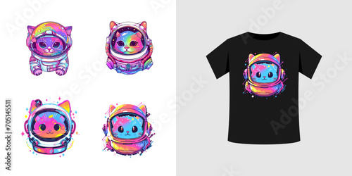 cute cat astronaut illustration with neon style. vector files can be for T shirts, sticker, printing needs